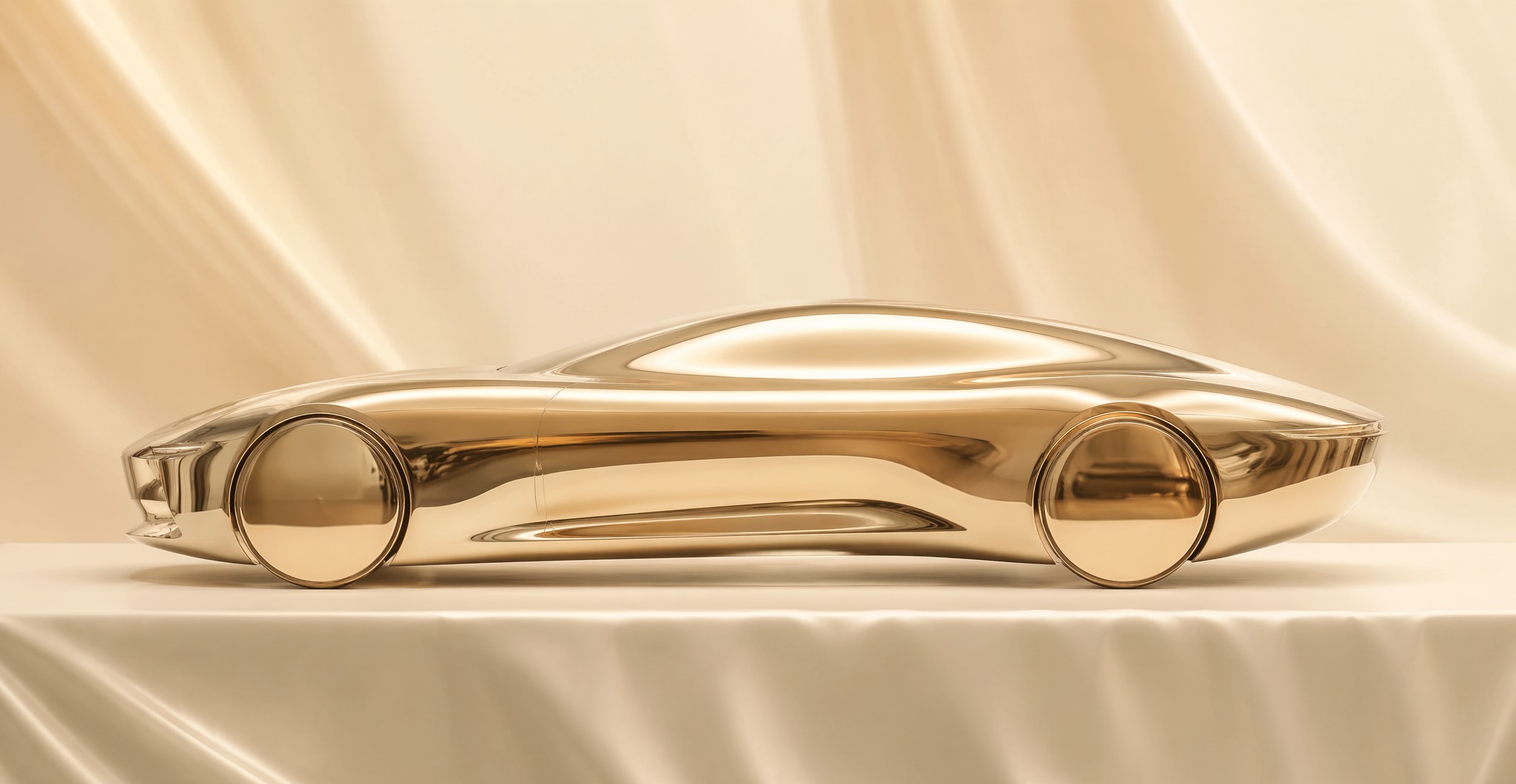Champagne-gold vehicle sculpture representing connected procurement intelligence